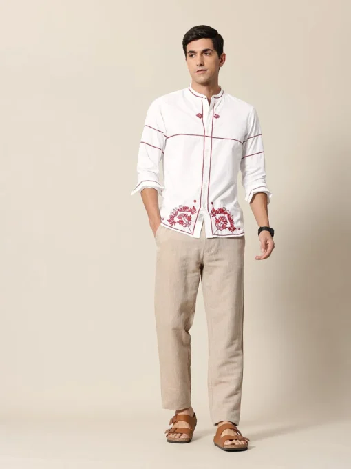 Pure Cotton Embroidered Tailored Fit Opaque Casual Shirt